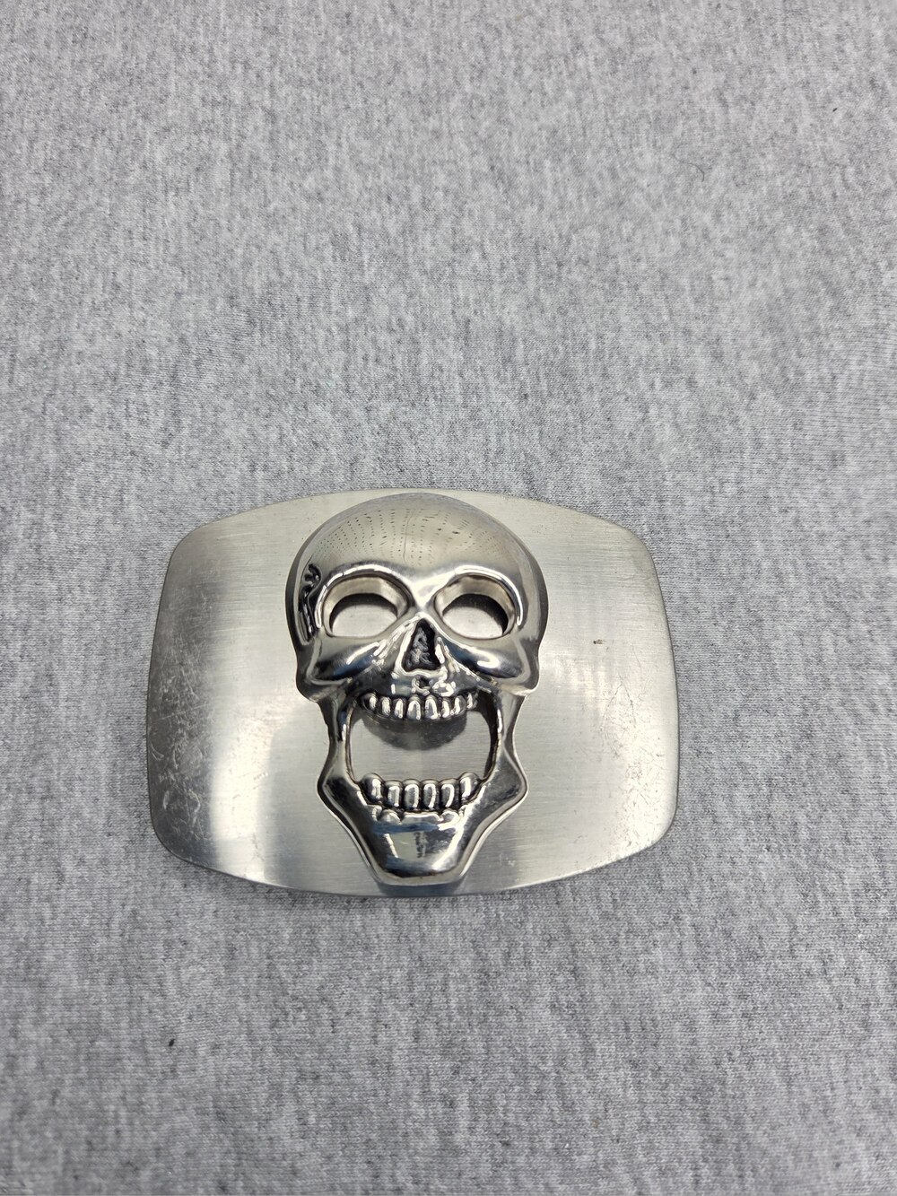 Skull Belt Buckle Large 3D Silver Black Gothic Biker Halloween Bottle Opener